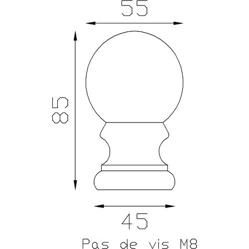 Boule alu 85x55 - base Ø45 . Filetage M8 mm 