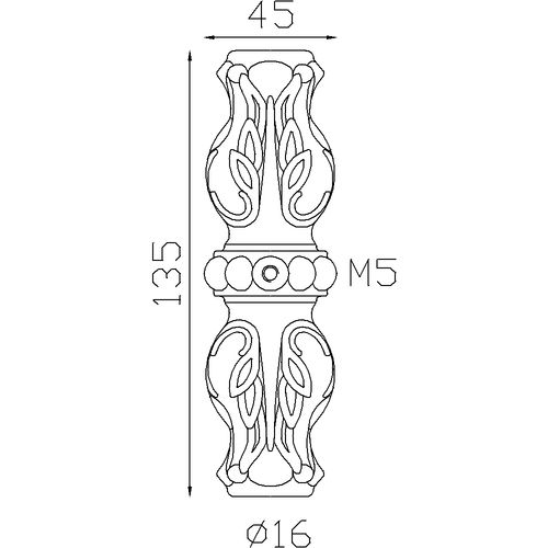 Garniture de barreau alu 135x45 Ø16 - Fixation par vis à l'aide l'insert M5 