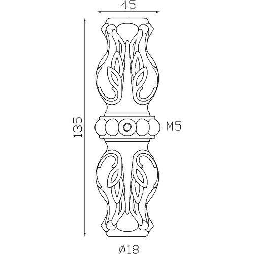 Garniture de barreau alu 135x45 Ø18  - Fixation par vis à l'aide l'insert M5