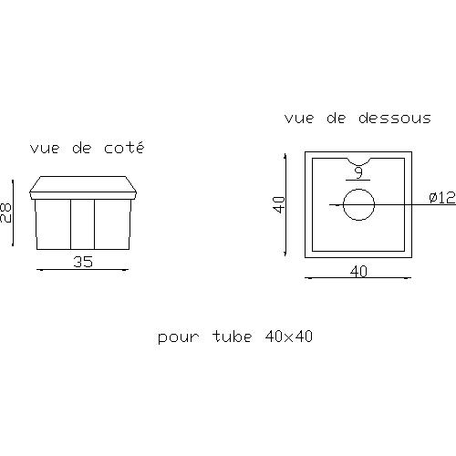 Gond bouchon alu à souder sur des tubes de 40x40mm de section.  Perçage de 12mm au centre pour accueillir la crapaudine #19175 ou #19950.