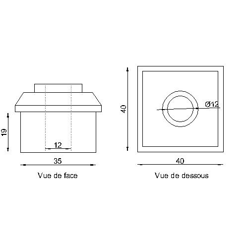 Gond bouchon alu avec bague laiton pour tube de 40x40 mm ext