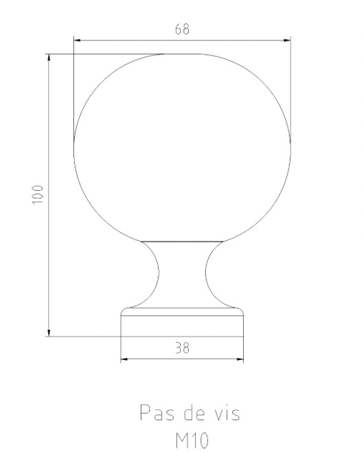 Boule de rampe vernie en laiton d'une hauteur de 100mm et 70mm de diamètre. Vendue sans la tige filetée.