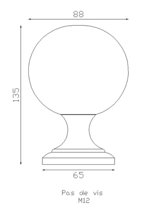 Boule de rampe vernie en laiton d'une hauteur de 130mm et 88mm de diamètre. Vendue sans la tige filetée. En option goujon filetage M12 et bois réf 0232912100