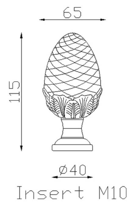 Pomme de pin sur socle rond, en laiton. Hauteur 150mm Diamètre Ø80mm et diamètre de la base Ø45mm. Fixation par vissage grâce à un insert M10. Livré sans tige filetée convient pour une utilisation en intérieur ou en extérieur. Objet décoratif qui rendra unique votre fabrication. Existe en différentes dimensions et en fonte ou aluminium.