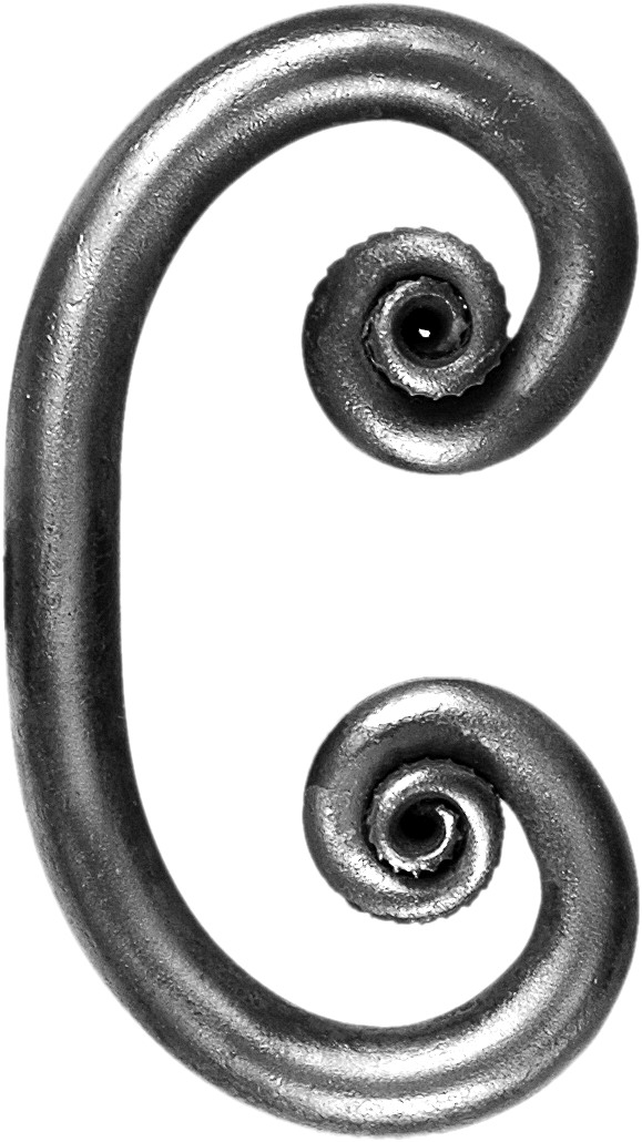 volute en forme de 'C' de 115mm de haut par 65mm de large. Avec une section en diamètre de 12mm. En fer forgé.