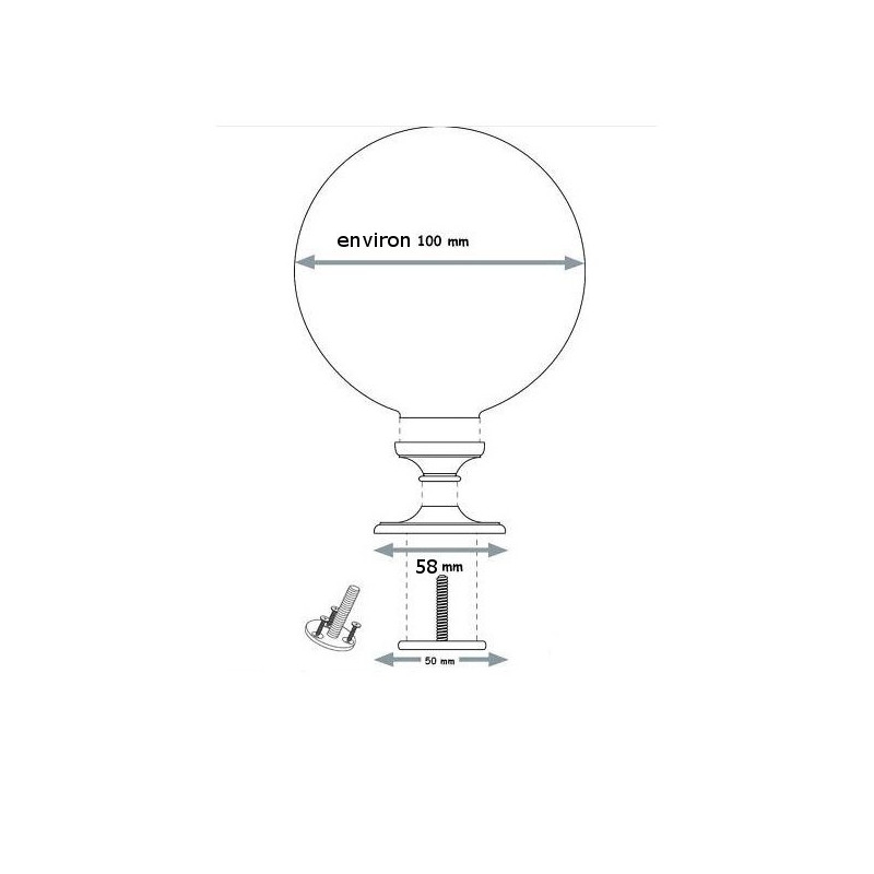 Boule en cristal plein soufflé travaillé à la main. Le pied est en laiton poli. Diamètre extérieur 100mm, hauteur maximale 145mm, embase laiton doré à l'or fin diamètre 58 extérieur