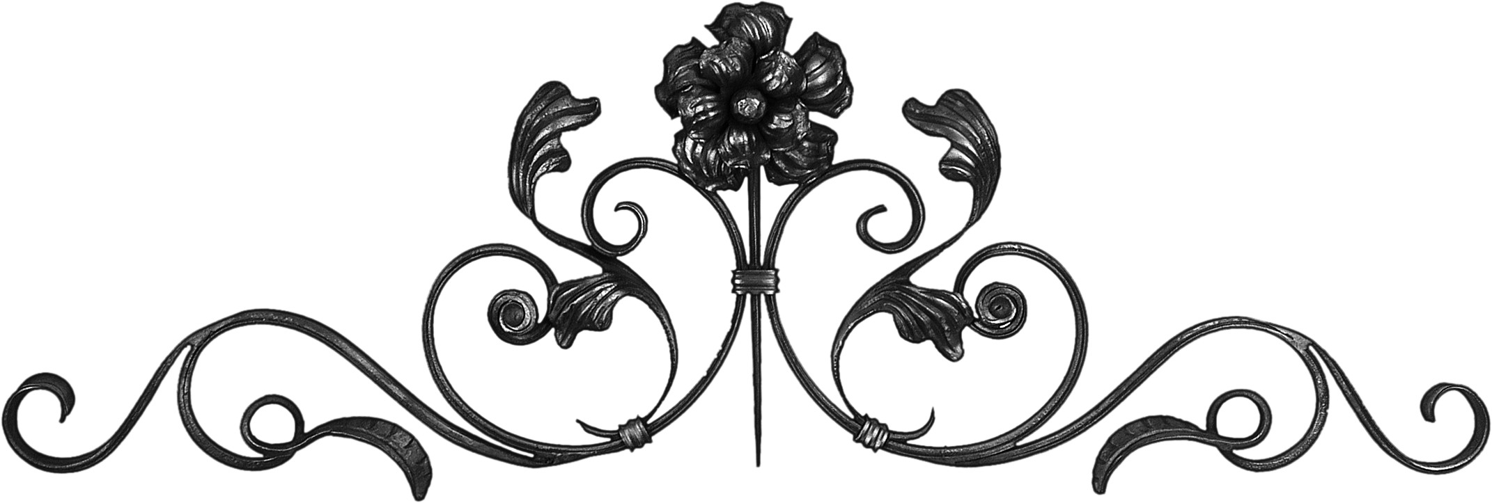Décor composé de volutes et de style floral pour dessus de portails de 300mm de haut et 890mm de long. A souder.