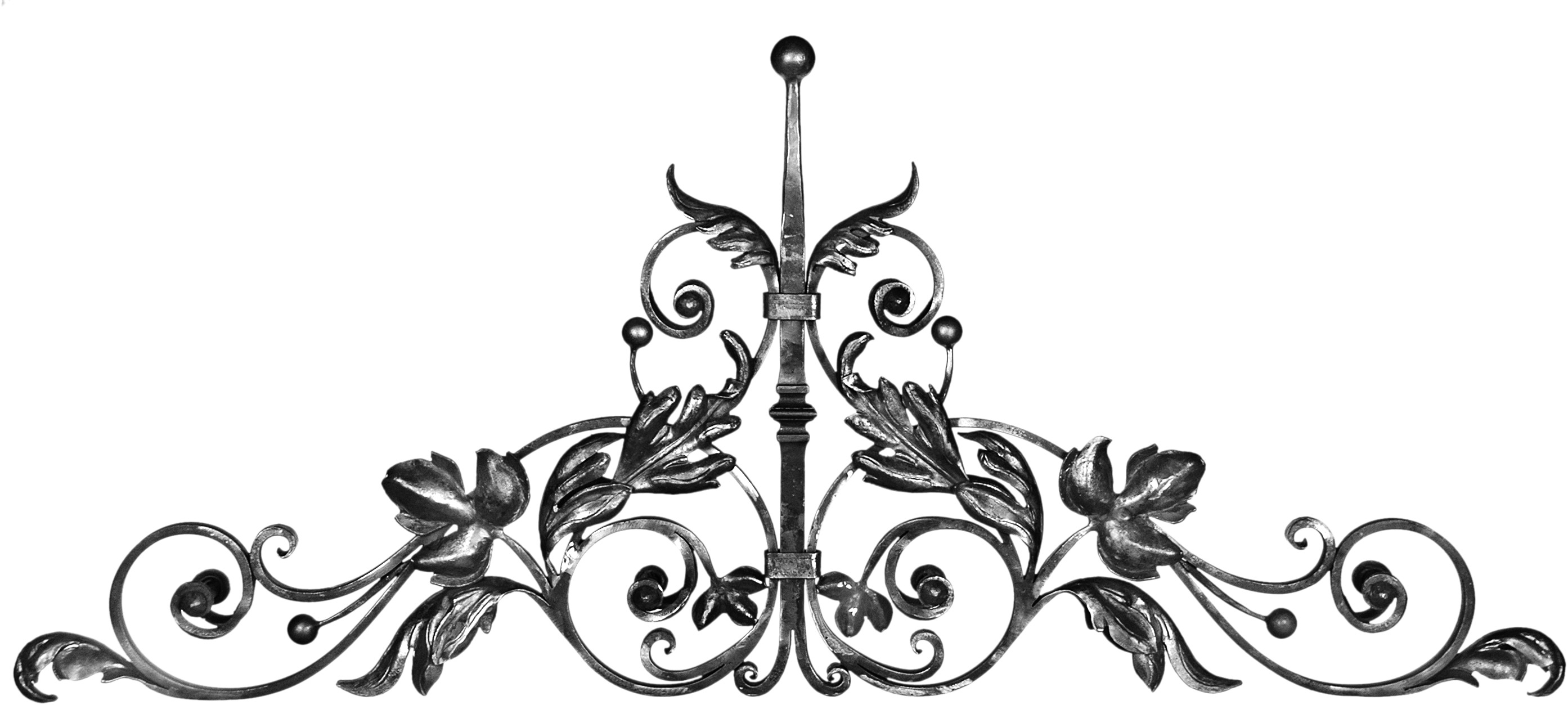 Décor composé de volutes et de style floral pour dessus de portails de 510mm de haut et 1200mm de long. A souder.