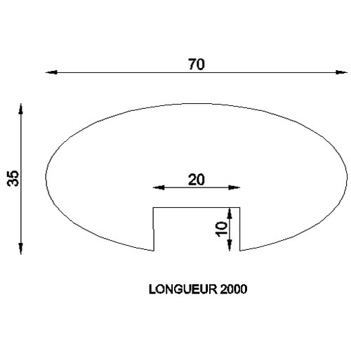 Main courante de 2000mm de long en bois exotique moabi. Largeur de 70mm et épaisseur de 35mm. Gorge 20 x 10 mm. Pour rampes et garde corps 