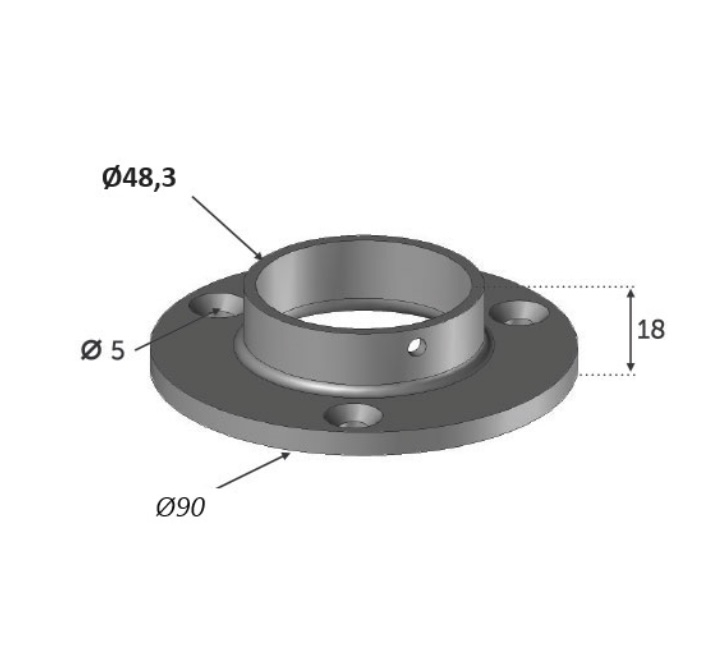 Support de type platine pour un tube de diamètre 48,3mm (le tube rentre à l'intérieur de la platine). En inox 304.