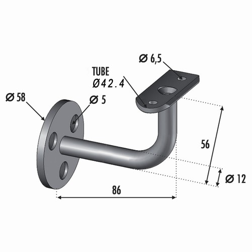 Support mural de 90 degrés compatible avec des tubes de diamètre extérieur de 42,4mm. En inox 304.