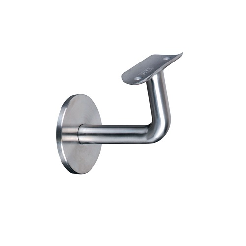 Support mural de main courante ronde, fixe de 90 degrés. Longueur 69,61mm Hauteur 61mm, platine ronde de diamètre 60mm, compatible avec des tubes ronds 48,3mm en inox ou en bois. En inox 304. À sceller au mur grâce à un taraudage pour tige filetée M8, et à visser à la main courante grâce à 2 trous de diamètre 6,5mm (visserie non fournie). Permet d'être utilisé en intérieur comme en extérieur et même en bord de mer.
