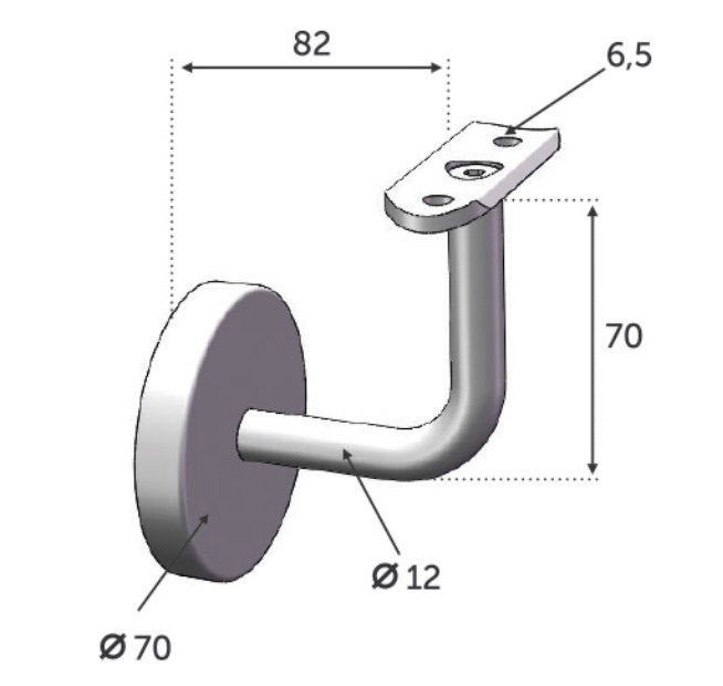 Support mural de 90 degrés. Pour des tubes d'un diamètre de 42.4mm. En inox 316. Platine avec 3 trous à visser livré avec un cache vis.