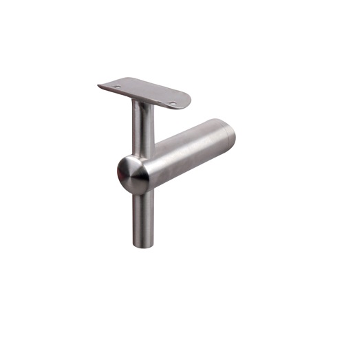 Support de main courante ronde, fixe de 90 degrés. Longueur 93mm Hauteur 100mm <b>réglable</b>, platine ovale de longueur 65mm, compatible avec des tubes ronds en inox ou en bois de diamètre 42,4mm. En inox 304. À visser sur un poteau grâce à un taraudage pour tige filetée M6, et à visser à la main courante grâce à 2 trous de diamètre 6mm (visserie non fournie). Permet d'être utilisé en intérieur comme en extérieur et même en bord de mer. Existe en version inclinable pour rampant (ref 30203)