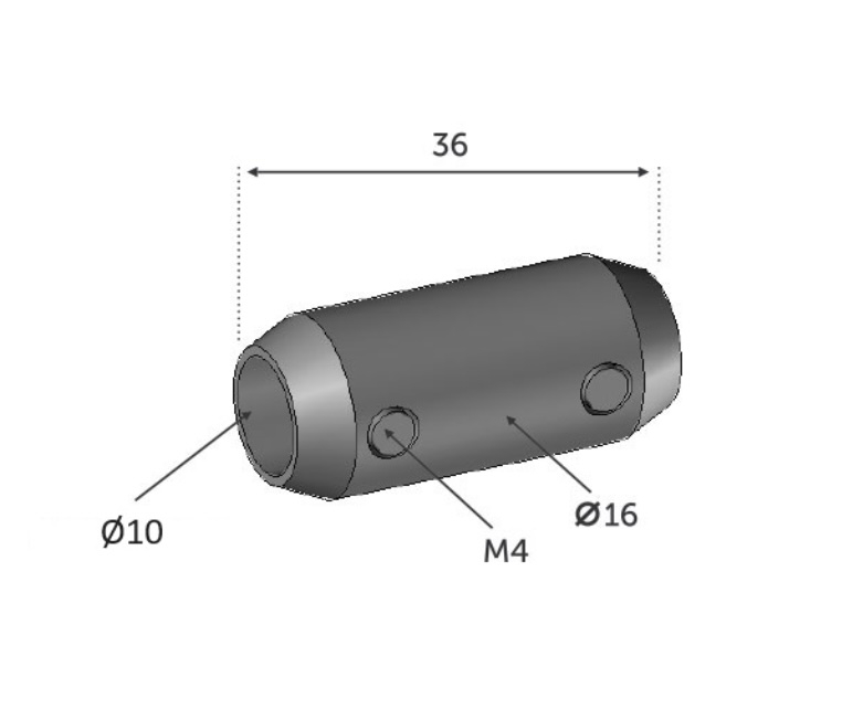 Raccord de jonction pour des barres rondes d'un diamètre de 10mm. En inox 316.