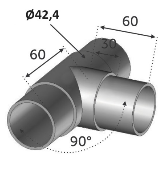 Connecteur droit de main courante ronde en T, fixe, pour trois tubes. Longueur totale 120mm, hauteur visible 30mm, compatible avec des tubes ronds en inox de diamètre 42,4mm. En inox 304. À manchonner dans les tubes et à coller avec une colle bi composant. Précaunisé pour un usage en intérieur, ne pas utilisé en bord de mer. Existe en version pour tube de 48,3mm (ref 30417) et en version inox316 (ref 3041616).