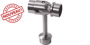 Connecteur d'angle en T de main courante ronde, réglable à l'horizontal, pour deux tubes. Longueur 53,6mm, hauteur visible 81mm, compatible avec des tubes ronds en inox de diamètre 42,4mm. En inox 316. À manchonner dans les tubes et à coller avec une colle bi composant. Préconisé pour un usage en intérieur, ne pas utilisé en bord de mer.