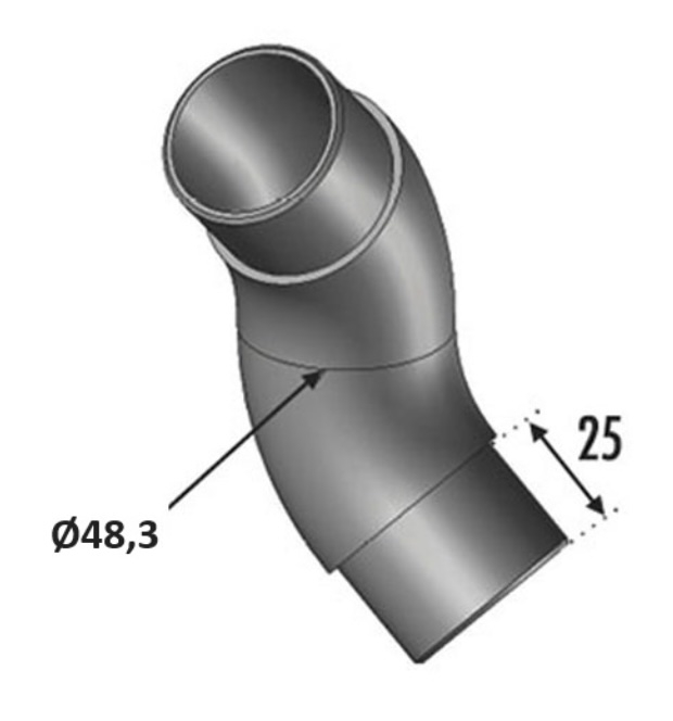 Connecteur de main courante ronde, réglable, effet arrondi. Longueur totale d'un côté 50mm, longueur du manchon 25mm, compatible avec des tubes ronds en inox de diamètre 48,3mm. En inox 304. À manchonner dans les tubes et à coller avec une colle bi composant. Préconisé pour un usage en intérieur, ne pas utilisé en bord de mer. Existe en version inox 316 (ref 3042016) et en version pour tube de 42,4mm (ref 30420).