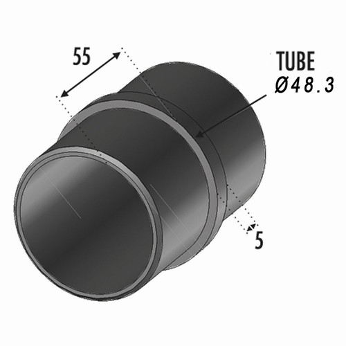 Connecteur droit compatible avec des tubes de diamètre 48,3mm. Épaisseur de 2mm. En inox 304.