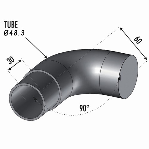 Finition arrondie de 90 degrés compatible avec des tubes de diamètre 48,3mm. Épaisseur de 2mm. En inox 304.