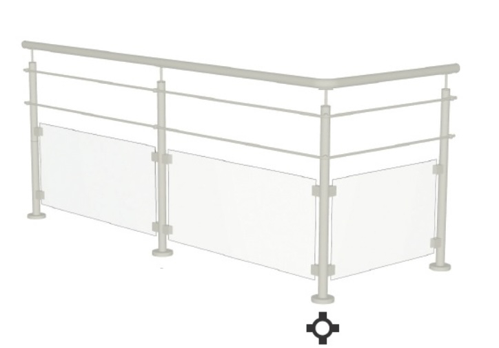 Poteau carré d'angle, en inox 316. Hauteur 970mm Largeur 40mm avec 4 trous taraudés en M6 ainsi que 4 trous taraudés en M8. Ce poteau convient pour une pause mixte à la fois câble ou rond plein et verres. Platine de fixation soudée Ø100mm epaisseur 8mm pré percée de 4 trous.