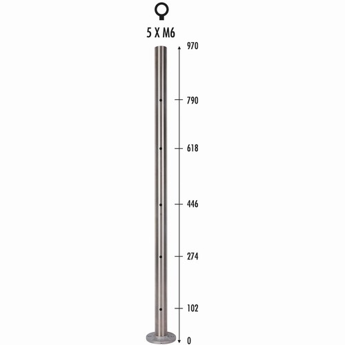 Poteau d'une hauteur de 970mm en inox 316 pour des câbles ou des barres rondes. Diamètre de 42,4mm.