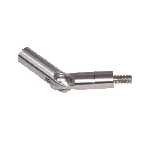 Fixation sur un tube de 42.4mm pour un départ en angle taraudé M6 droit. En inox 316.