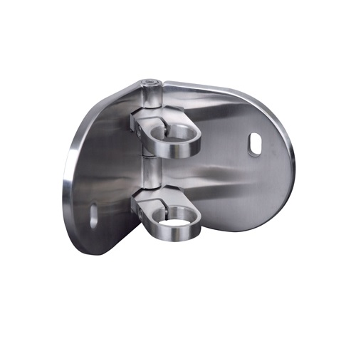 Platine ovale d'angle ajustable pour fixation à l'anglaise de tube Ø42,4mm, en inox 304. Longueur 300mm Largeur 148mm épaisseur 10mm. Doit être fixée au mur par vis, grâce à deux trou pré percés de dimension 20x13mm, le tube rond sera maintenu par cerclage vissé. Convient pour un usage en intérieur. Existe en version inox 316 (ref 3044716).