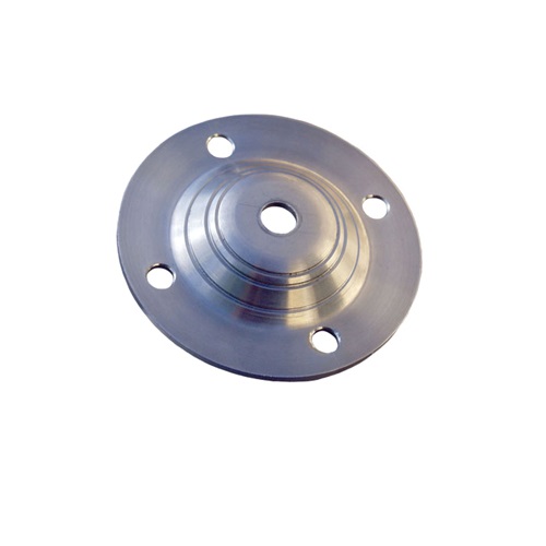 Support de type platine, connexion pour tube rond. Largeur 104mm Hauteur 13mm convient pour un tube de diamètre extérieur de 42,4mm ou 48,3mm à l'aide de 2 rainures différentes (le tube rentre à l'intérieur de la platine). À visser grâce à 4 trous de diamètre 9mm. En inox 304. L'inox est peu sensible à la corrosion. Pour une finition esthétique, à compléter avec le cache 30511.
