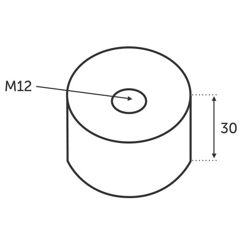 Plot en inox 316 avec un filetage M12 pour un tube de diamètre extérieur de 42.4mm (le tube rentre à l'intérieur de la platine). Épaisseur de 2mm.