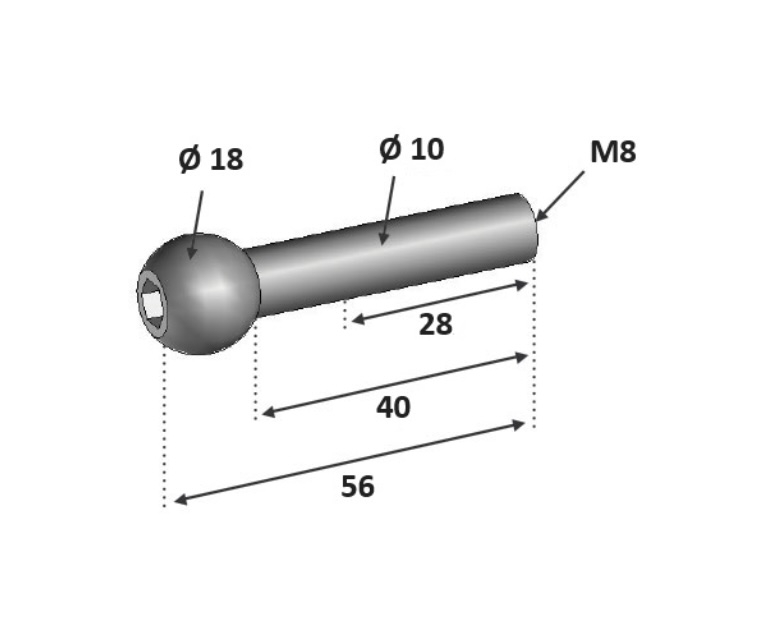 Terminaison à bille taraudée, venant finir esthétiquement un montage avec tendeur à sertir de câble de diamètre Ø6mm, en inox 316. Longueur totale 56mm, longueur tige 40mm, diamètre bille Ø18mm, diamètre tige 10mm, taraudée en M8 sur 28mm. Convient pour une utilisation en intérieur ou en extérieur. Si montage droit, à compléter par tendeur référence 307811, si montage rampant à compléter par tendeur référence 306231 et tige fileté 307102.