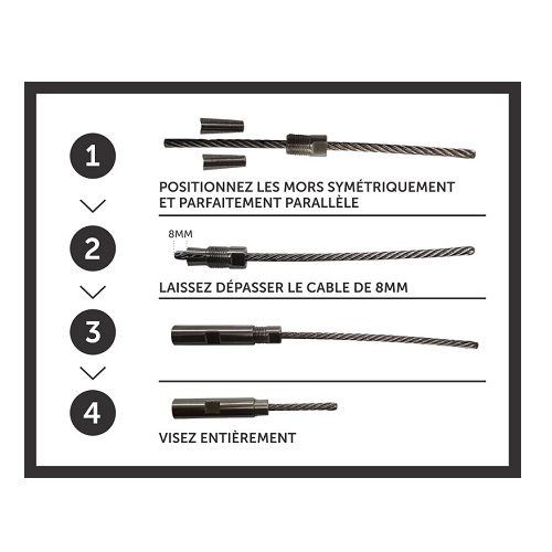 Tendeur à visser avec son pas à droite pour des câbles de diamètre 4mm et taraudé M6. En inox 304