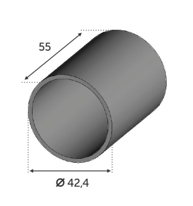 Connecteur droit pour une main courante en bois de 42mm de large en inox 304. Pour fixer la main courante à ce connecteur il faut au préalable fixer en bouts des mains courantes les deux pièces d'adaptation (référence : 30770) non fournies et centrées par une vis à bois.