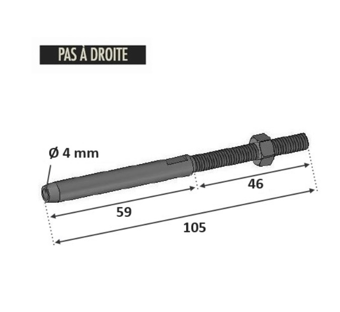 Tendeur à sertir un câble d'un diamètre de 4 avec M6 droit. En inox 316.