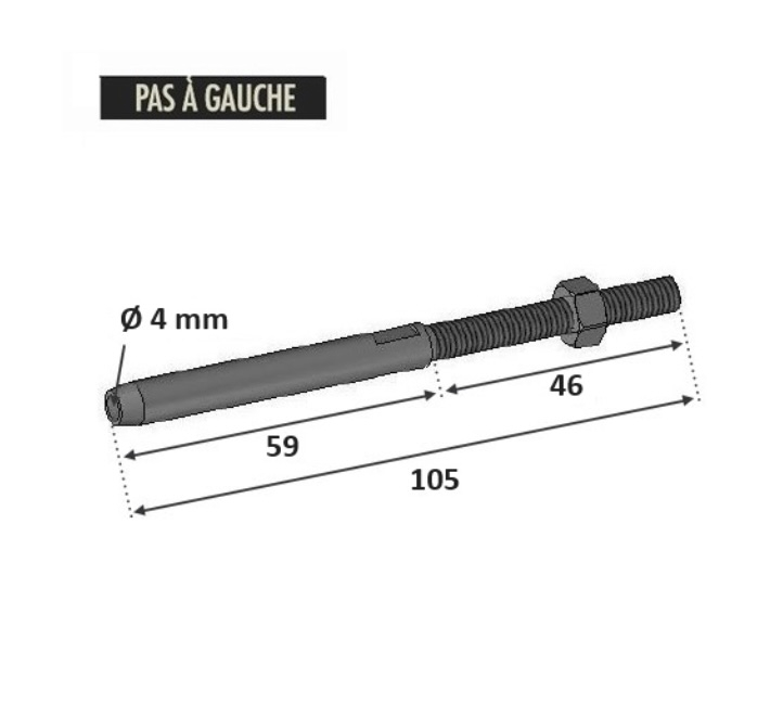 Tendeur à sertir un câble d'un diamètre de 4 avec M6 gauche. En inox 316.