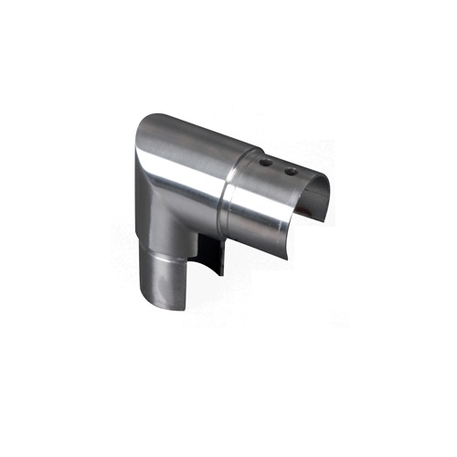 Connecteur d'angle à 90 degrés pour un tube de main courante pour verre d'un diamètre de 42.4mm. Longueur visible 30mm (sans manchon) Hauteur visible 30mm (sans manchon) épaisseur 2mm. En inox 304, convient pour une utilisation en intérieur. A utiliser pour les mains courante de garde-corps verre référence 30840.