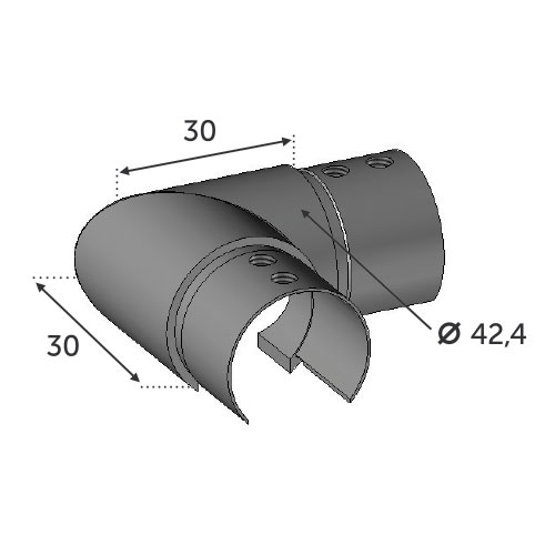 Connecteur à 90° horizontal tube Ø42.4 garde-corps verre - épais.2 - INOX 316 . Pour garde corps verre de 12,76 a 21,52 mm . A utiliser avec main courante 3084016