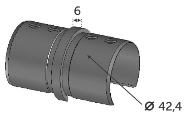 Connecteur droit pour un tube d'un diamètre de 42.4mm et d'une épaisseur de 1.5mm pour verre. En inox 304.