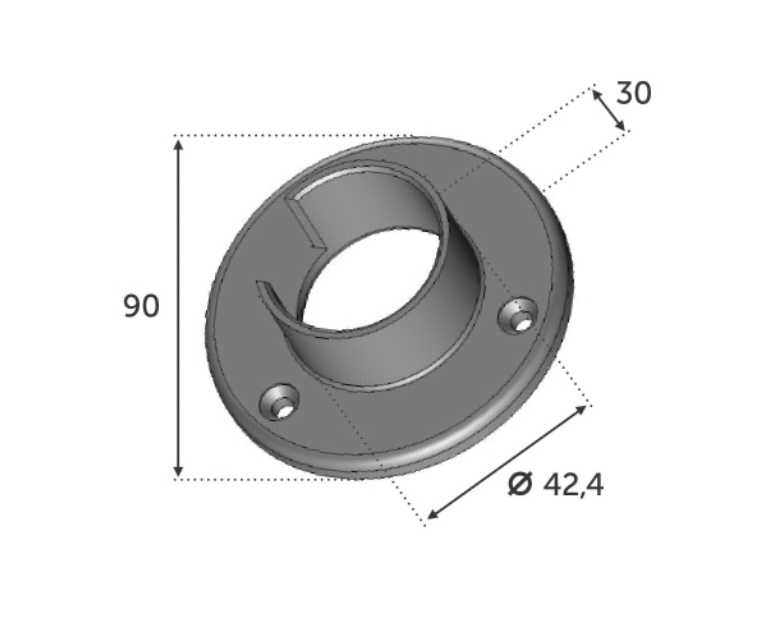 Fixation murale pour un tube d'un diamètre de 42.4mm avec des verres. En inox 304.