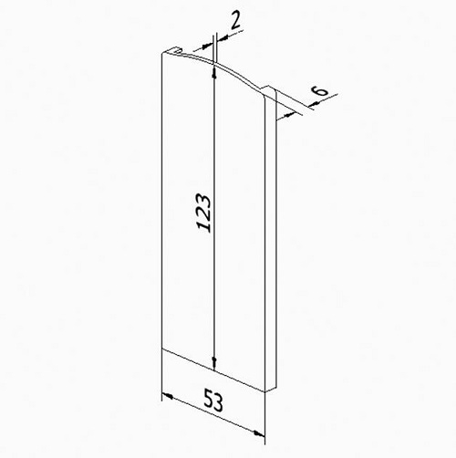 Cache de finition Gauche pour profilé 308620 . Cet embout de finition sert de cache pour habiller les extrémités d'un profilé en aluminium Il convient à l'extrémité à gauche . La face intérieure est munie de deux bandes de colle très adhésives protégées par une petite bande de papier. Après avoir enlevé les deux bandes protectrices, le cache se met en place en un instant aux extrémités du profilé. Toutefois, nous vous conseillons de réaliser cette mise en place avec précaution. Hauteur 123mm - Largeur 53mm - Epaisseur 6mm . Matière : aluminium anodisé