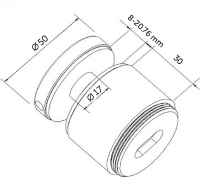 Entretoise réglable pour alignement du verre ø 50mm fixation à l'anglaise pour verre de 8,76 a 20,76 mm Inox 316