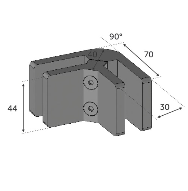 Pince à verre d'angle fixation sur plat.En inox 316. Elle relie dans un angle deux plaques de verre. Ne pas oublier de commander les caoutchoucs compatibles avec votre verre, vendus séparément. ex : verre épaisseur 8,76 joints réf 300710876. verre épaisseur 10 joints réf 3007110. verre épaisseur 10,76 joints réf 300711076. verre ep 12 joints réf 3007112- verre épaisseur 12,76 réf 300711276 