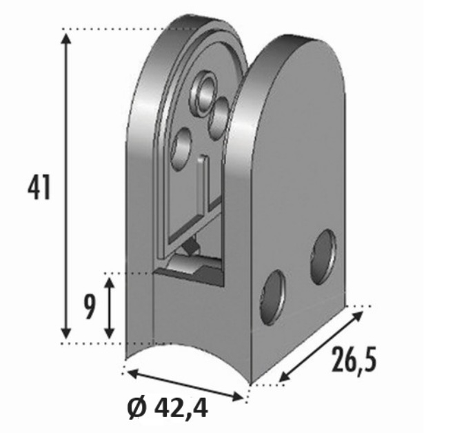 Pince à verre de 26x41mm. Fixation sur un tube 42.4mm. En inox 316 brossé.Pour verre épaisseur 8,76mm. Ne pas oublier de commander les caoutchoucs compatibles avec votre verre, vendus séparément. ex : verre épaisseur 8,76 joints réf 30060876.