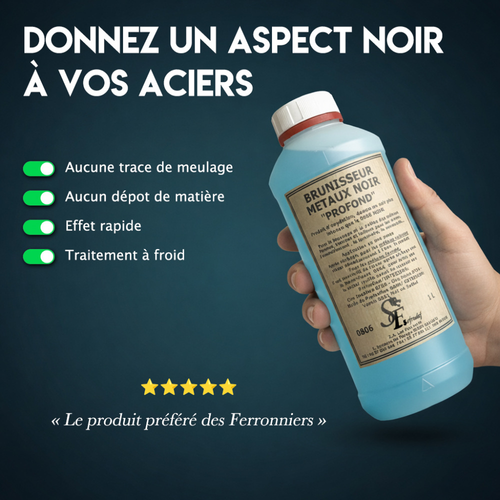 Patine les métaux ferreux, bronzes et laitons, pour un usage en intérieur. A utiliser pur, non distillé. A appliquer au pinceau ou par trempage. Conditionnement d'un litre. A appliquer sur vos supports propres et secs. Après l'oxydation souhaitée, rincer abondament à l'eau, puis appliquer le neutralisant 31022 puis l'huile de protection réf. 31020.