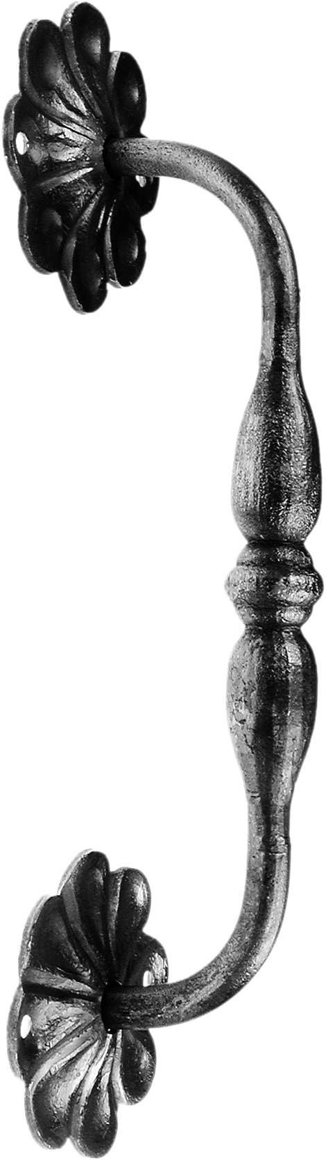 Poignée composé de rosaces pour porte ou portail de 350mm de haut par 90mm de large en fer forgé. A visser. Finition brute à peindre ou a vernir