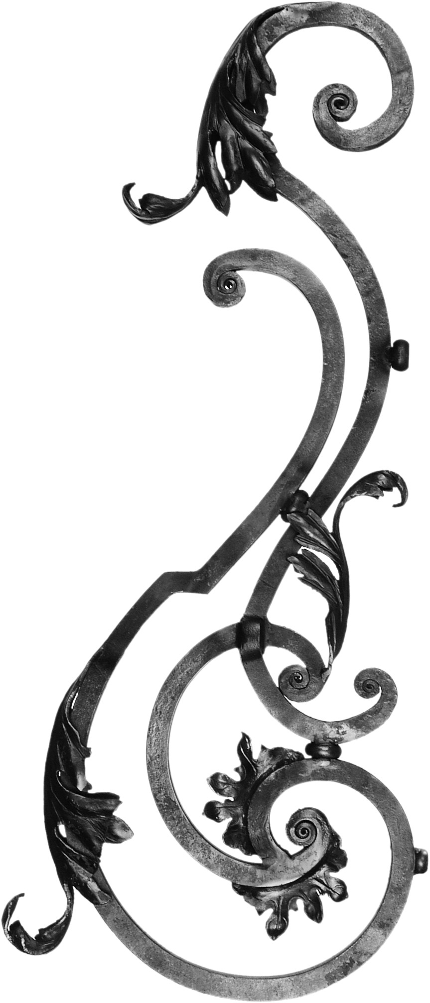 Volute à noyaux avec feuilles de décoration pour rampe,grille,marquise,portails