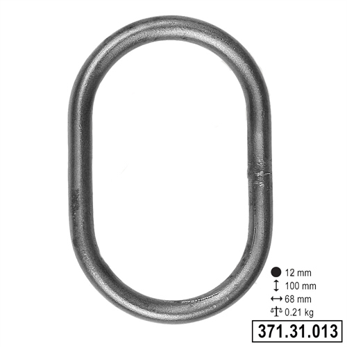 Ovale d'une hauteur de 100mm et de largeur 68mm. Section en fer rond de 12mm de diamètre.