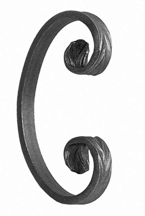 Volute en C finition queue de carpe. Hauteur 100mm largeur60mm en fer plat de 14x7mm. Fixation par soudure. Permet de décorer votre fabrication en fer forgé, portail, clôture, pergola, mais également permet de renforcer la sécurité, en diminuant le vide entre barreau, ou d'augmenter le soutien. Fourni brut, à peindre ou à vernir pour protéger contre la corrosion.