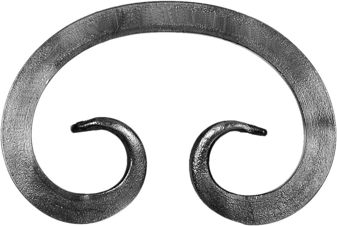 Volute avec un finition en patte d\'oie de 100mm de haut par 150mm de large. Avec une section en carré de 14mm. En fer forgé.