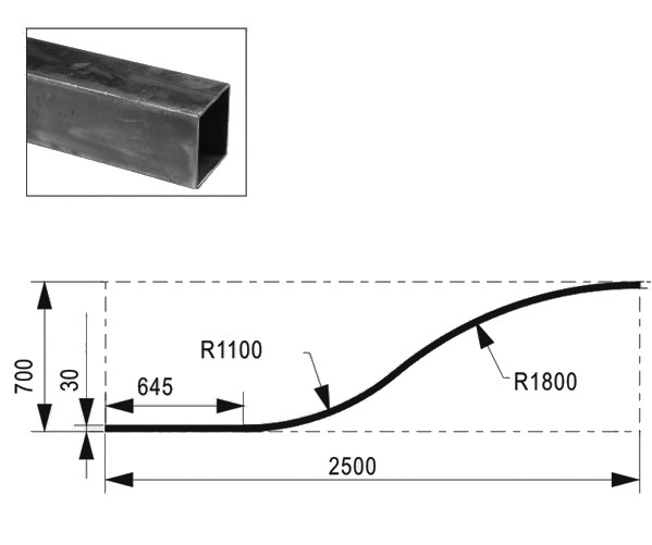 Profilé tubulaire de 50X50X2 en demi chapeau de gendarme de 2500mm de long et 700mm de haut.